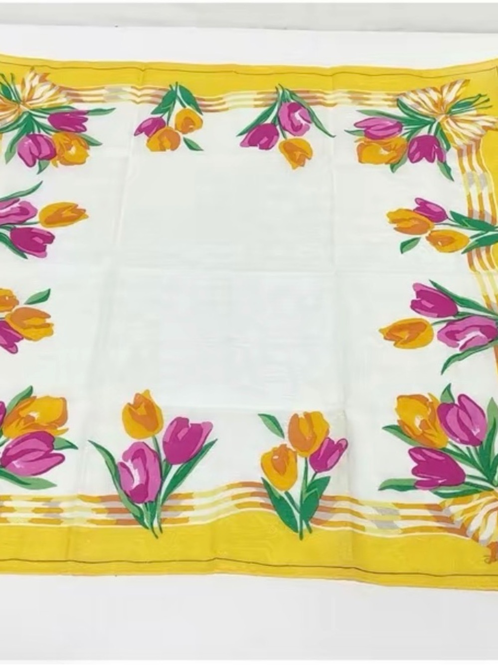Givenchy Floral Tulip Border Scarf in Yellow, Pink & Green